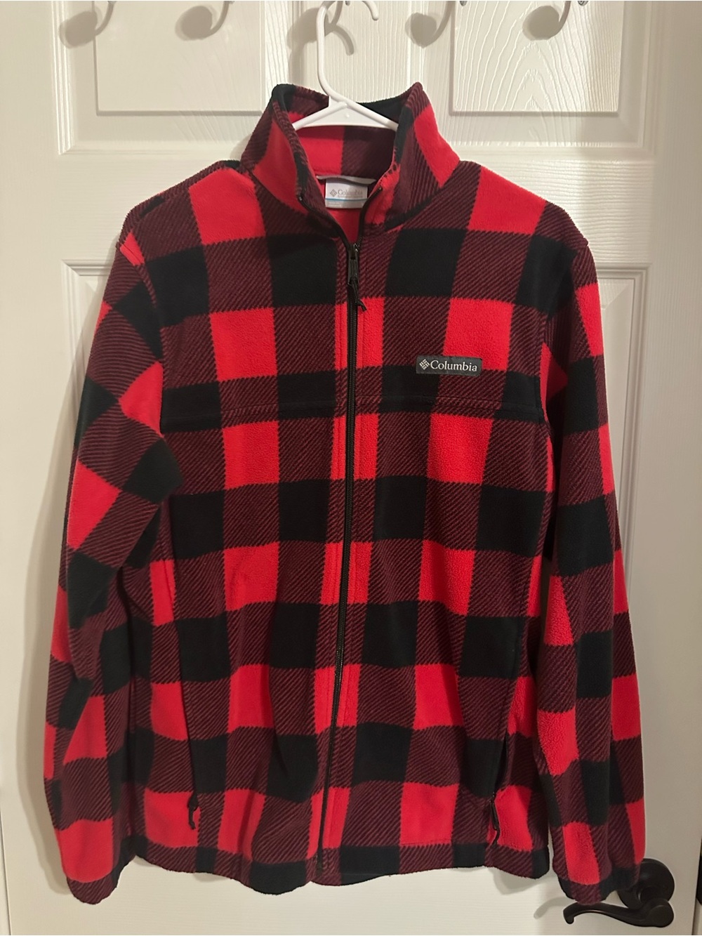 Columbia Red and Black Buffalo Plaid Fleece Jacket (men’s size small)